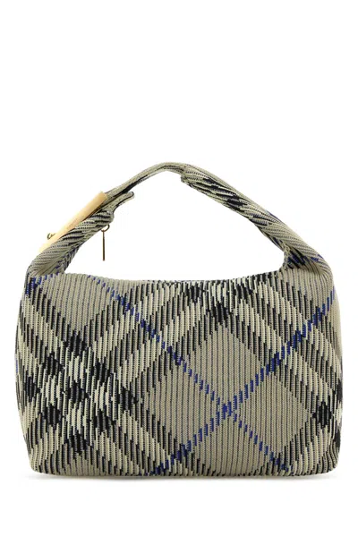 Burberry Embroidered Nylon Medium Peg Handbag Lichen Borse A Mano In Gray