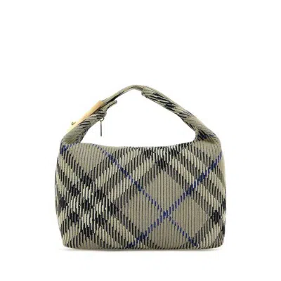 Burberry Embroidered Nylon Medium Peg Handbag Lichen Borse A Mano In Gray