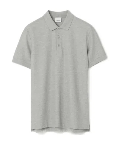 Burberry Embroidered Oak-leaf Cotton Polo Shirt In Gray