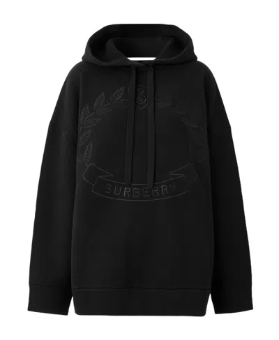 Burberry Embroidered Oak Leaf Crest Oversized Hoodie In Black