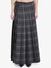 Burberry Check Wool Blend Pleated Long Skirt