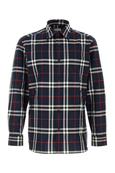 Burberry Check-pattern Cotton Shirt In Blue