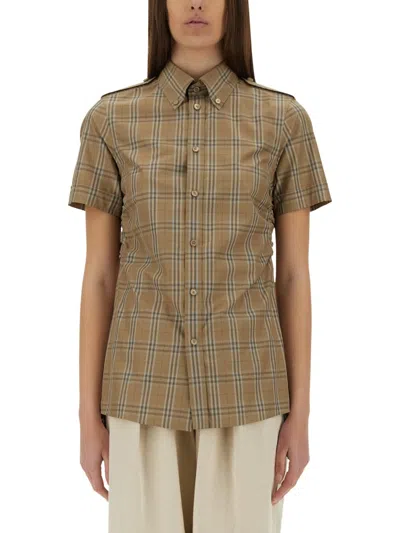 Burberry Embroidered Poplin Shirt In Brown