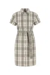 Burberry Check Buckle Short-sleeve Shirtdress In Neutral