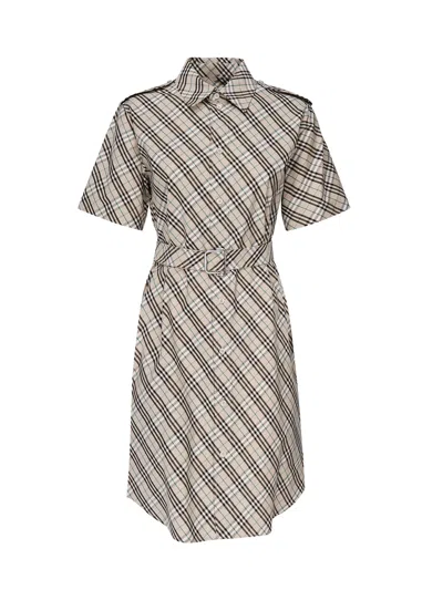 Burberry Cotton Check Mini Shirt Dress In Neutral