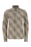 Burberry Women Beige Shirt With Pointed Collar And All-over Check Motif In Cotton Woman In Multi