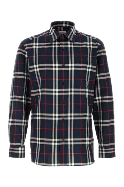 Burberry Check-pattern Cotton Shirt In Blue