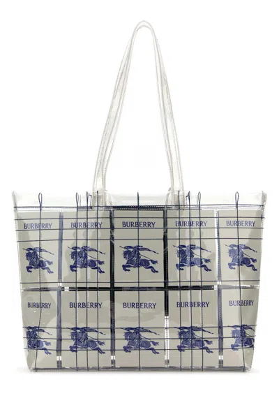 Burberry Embroidered Pvc Shopping Bag In Gray