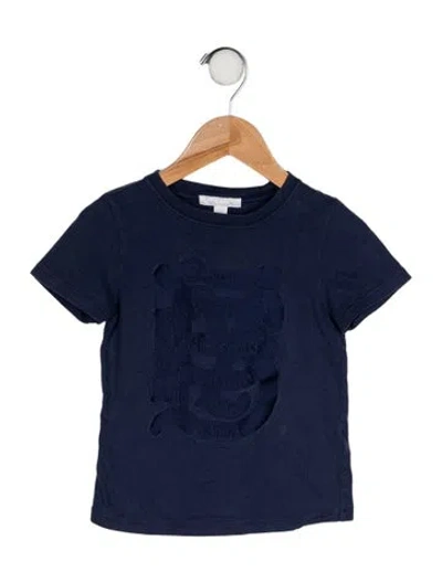 Pre-owned Burberry Babies' Embroidered Short Sleeve Shirt In Blue