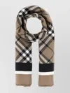 Burberry Embroidered Silk Foulard With Check Pattern And Fringed Edges In Brown