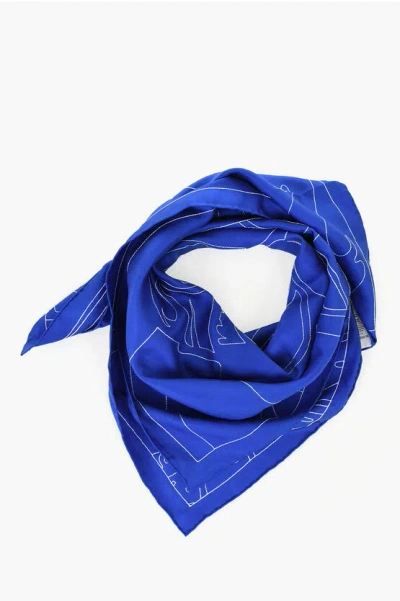 Burberry Embroidered Silk Scarf In Blue