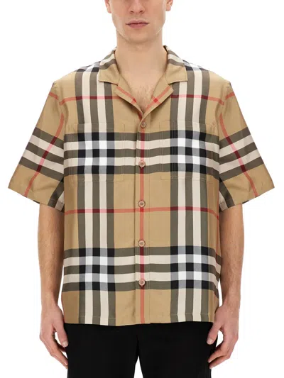 Burberry Silk Twill Bowling Shirt In Brown