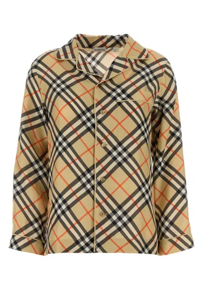 Burberry Women Check Silk Pyjama Shirt In Cream