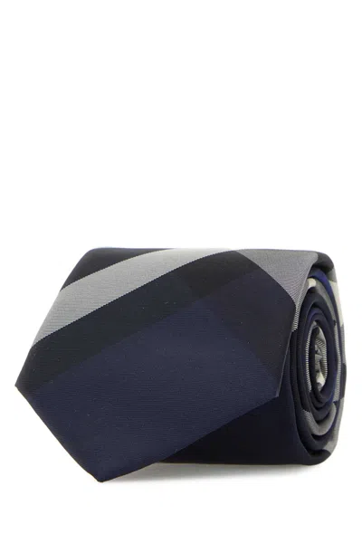Burberry Embroidered Silk Tie In Blue