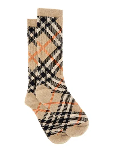 Burberry Embroidered Stretch Cotton Blend Socks In Sand