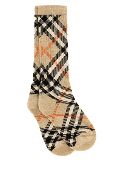Burberry Jacquard Check Cotton Blend Crew Socks In Neutral