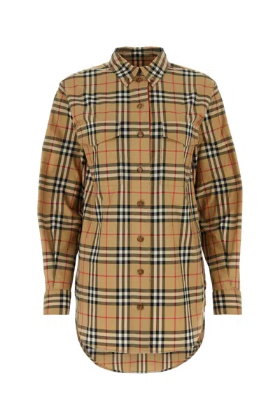 Burberry Embroidered Stretch Cotton Shirt In Multicolor