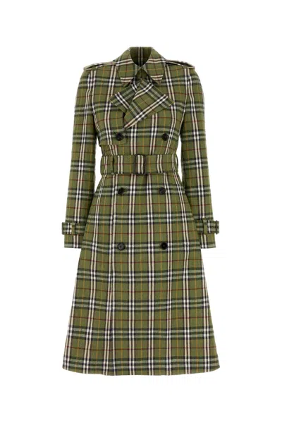 Burberry Embroidered Stretch Linen Trench Jacket With Checked Detail