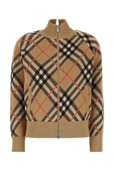 BURBERRY EMBROIDERED STRETCH WOOL BLEND CARDIGAN