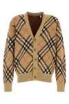 Burberry Embroidered Stretch Wool Blend Cardigan In Sandipcheck