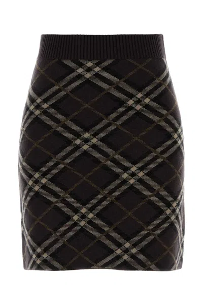 Burberry Embroidered Stretch Wool Blend Mini Skirt In Black
