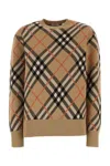 Burberry Beige Crewneck Sweater With Check Motif In Wool And Mohair Woman