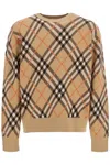 Burberry Beige Crewneck Sweater With Check Motif In Wool And Mohair Woman