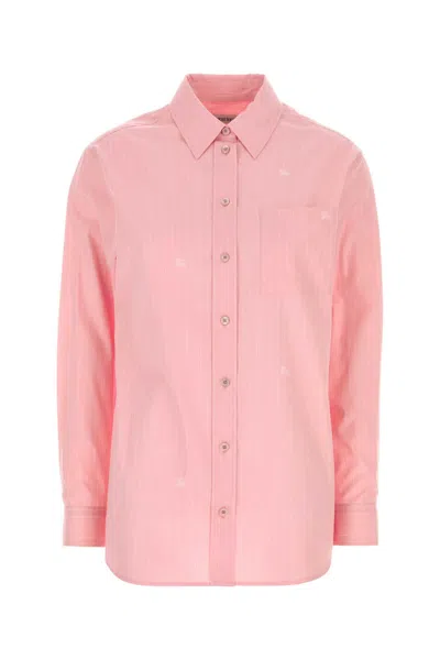Burberry Embroidered Striped Poplin Shirt In Pink