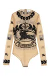 Burberry Sheer Fabric Embroidered Long Sleeve Bodysuit In Beige