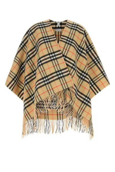 Burberry Wool And Cashmere Cape With Check Pattern In Black