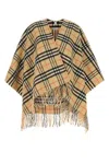 Burberry Fringed Checked Wool And Cashmere-blend Cape In Brown