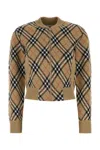 Burberry Cropped Check Knit Sweater With Ribbed Details In Multi