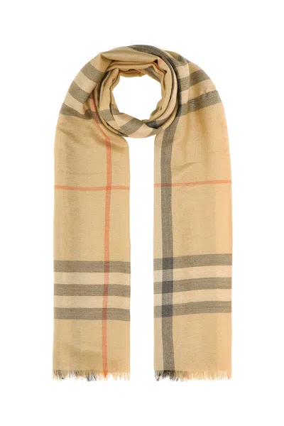 Burberry Embroidered Wool Blend Scarf In Neutral