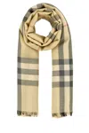 Burberry Embroidered Wool Blend Scarf With Checked Pattern