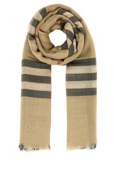 Burberry Embroidered Wool Blend Scarf In Neutral