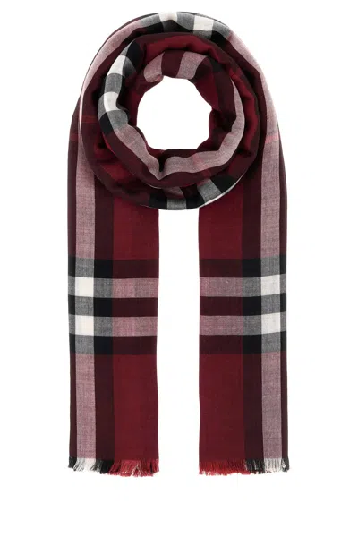 Burberry Embroidered Wool Blend Scarf In Red