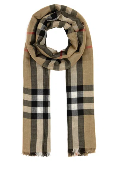 Burberry Embroidered Wool Blend Scarf In Multi