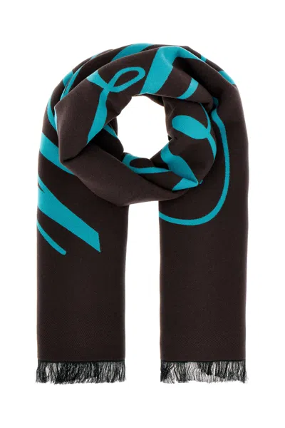 Burberry Embroidered Wool Blend Scarf In Otter