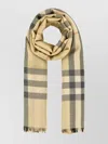 Burberry Embroidered Wool Blend Scarf With Checked Pattern