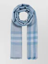 Burberry Embroidered Wool Blend Scarf With Checked Pattern