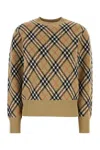 Burberry Wool Blend Sweater With Embroidered Check Pattern In Brown