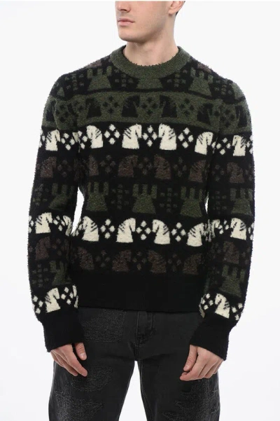 BURBERRY EMBROIDERED WOOL CHESS CREWNECK SWEATER