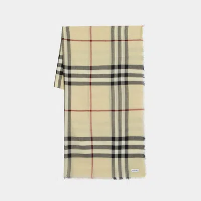Burberry Embroidered Wool Scarf In Beige