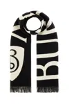 Burberry Embroidered Wool Scarf Fringe Detail In Black