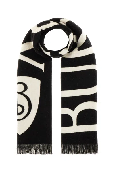 Burberry Embroidered Wool Scarf Fringe Detail