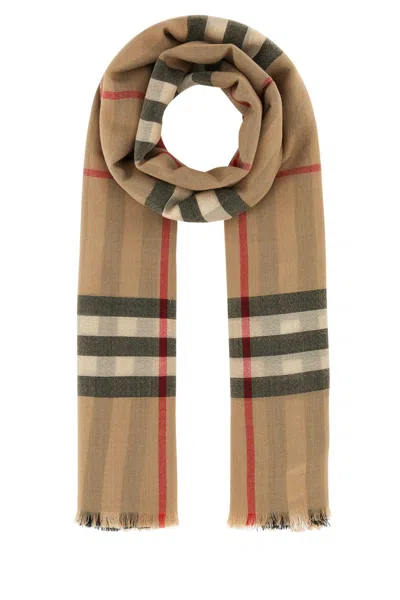 Burberry Embroidered Wool Scarf In Archivebeige