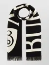 Burberry Embroidered Wool Scarf Fringe Detail In Black