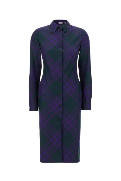 Burberry Embroidered Wool Shirt Dress In Blue