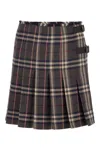 Burberry Wool Skirt With Embroidered Buckle And Pleats