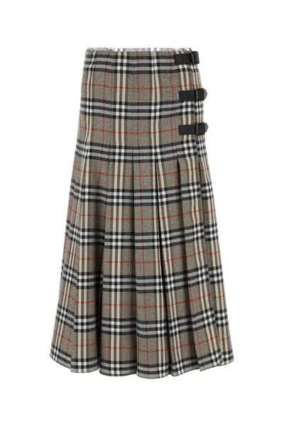 BURBERRY BURBERRY EMBROIDERED WOOL SKIRT